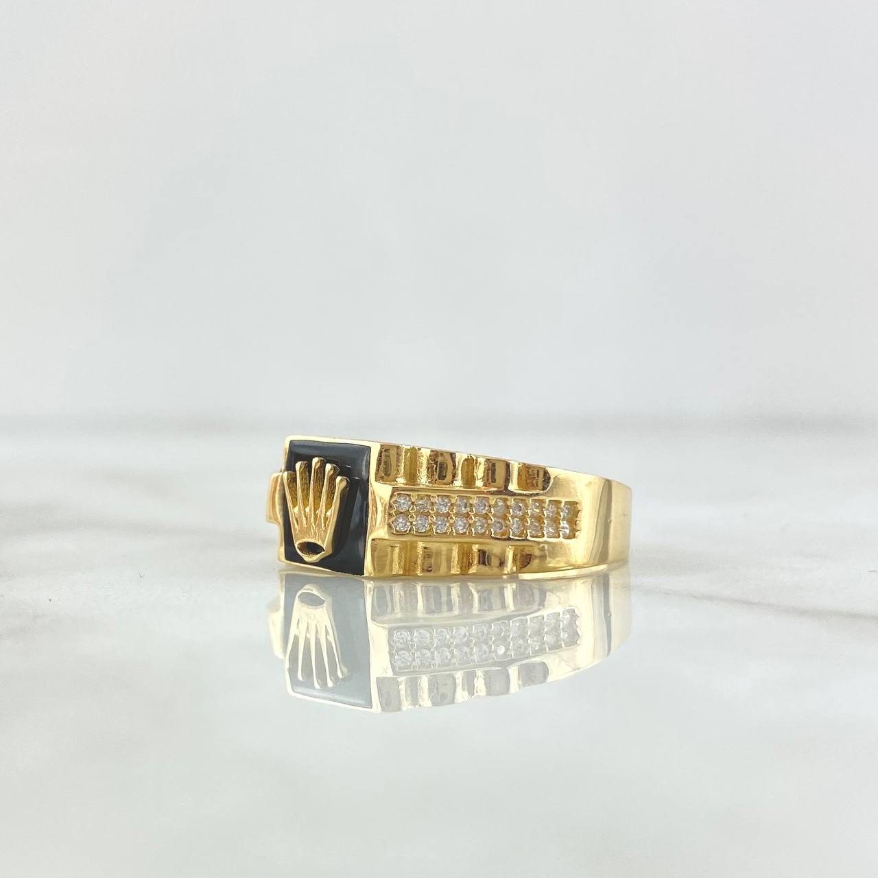 Crown Seal Ring RX 4.25gr / Size 10 1/2 / Black Resin White Zircons 18K Yellow Gold