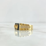 Crown Seal Ring RX 4.25gr / Size 10 1/2 / Black Resin White Zircons 18K Yellow Gold