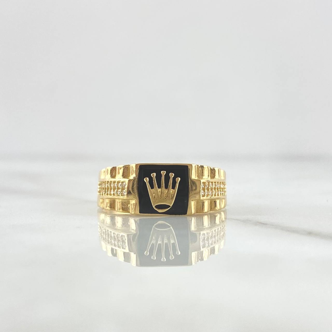 Crown Seal Ring RX 4.25gr / Size 10 1/2 / Black Resin White Zircons 18K Yellow Gold