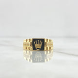 Crown Seal Ring RX 4.25gr / Size 10 1/2 / Black Resin White Zircons 18K Yellow Gold