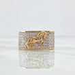 Anillo Caballo Basteado 8.8gr / T10 3/4 / Circones Blancos Oro Amarillo 18K