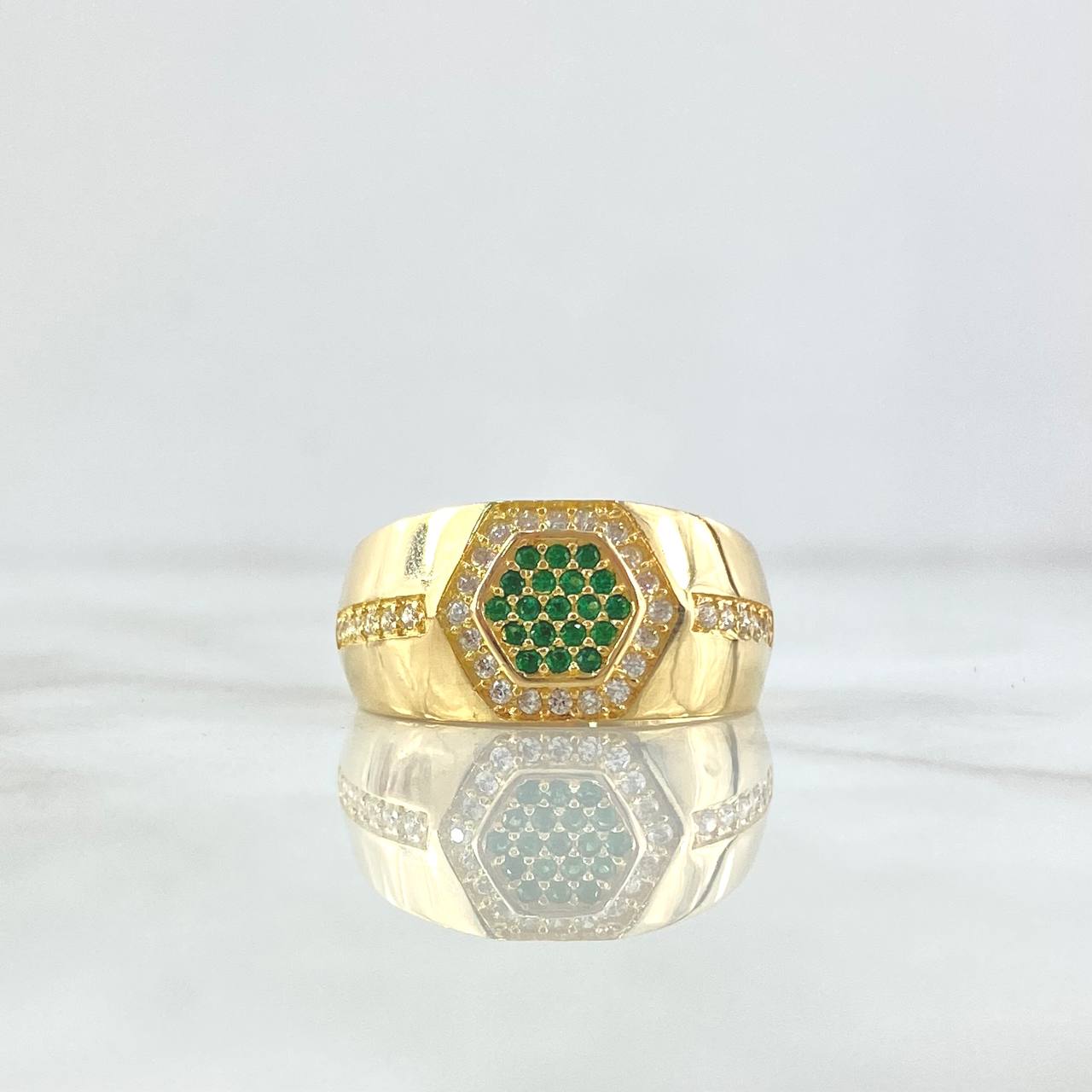 Hexagonal Honeycomb Ring 5.9gr / T9 1/4 / White and Green Zircons 18K Yellow Gold