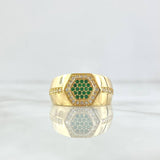 Hexagonal Honeycomb Ring 5.9gr / T9 1/4 / White and Green Zircons 18K Yellow Gold