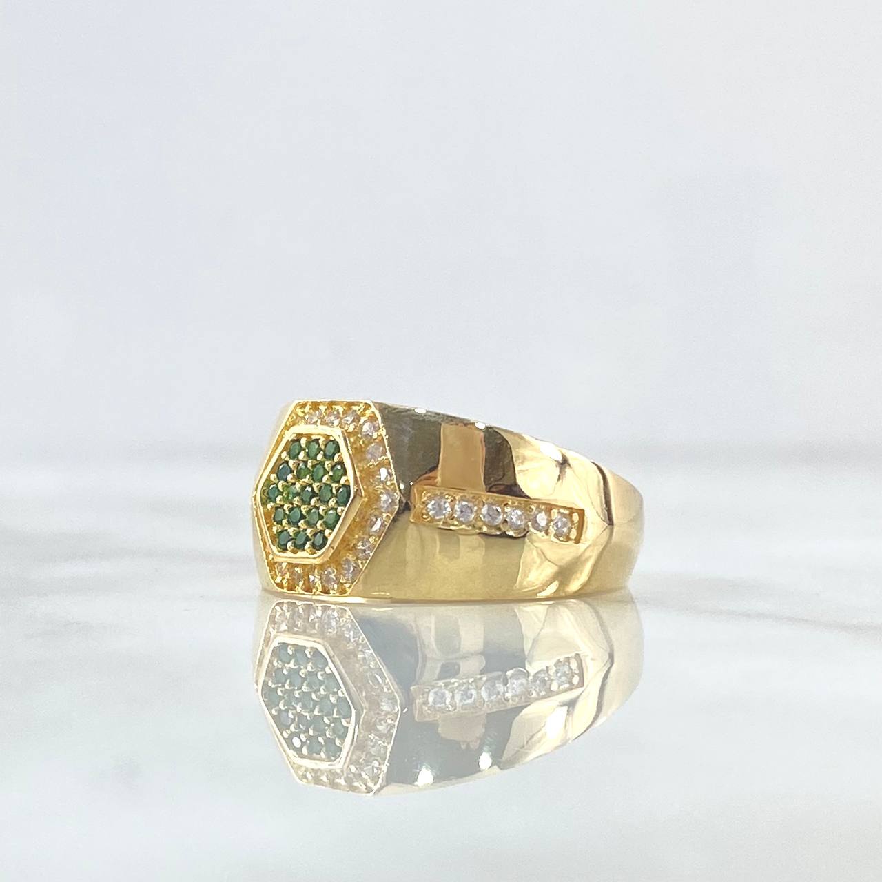 Hexagonal Honeycomb Ring 5.9gr / T9 1/4 / White and Green Zircons 18K Yellow Gold