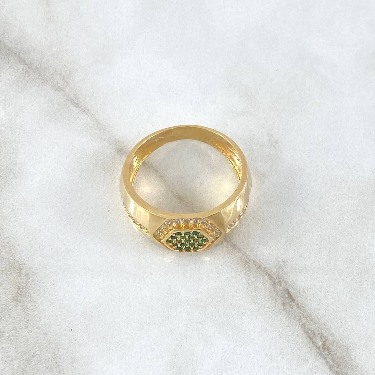 Hexagonal Honeycomb Ring 5.9gr / T9 1/4 / White and Green Zircons 18K Yellow Gold