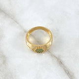 Hexagonal Honeycomb Ring 5.9gr / T9 1/4 / White and Green Zircons 18K Yellow Gold