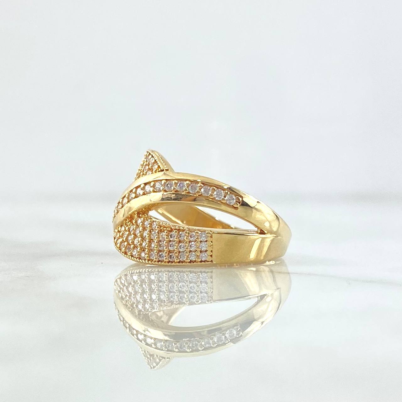 Triple Wave Ring 6.15gr / Size 7 1/4 / White Zircons 18K Yellow Gold