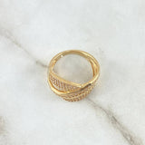 Triple Wave Ring 6.15gr / Size 7 1/4 / White Zircons 18K Yellow Gold