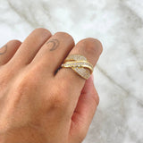 Triple Wave Ring 6.15gr / Size 7 1/4 / White Zircons 18K Yellow Gold