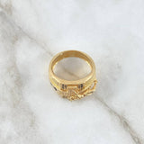 Cross Christ Stars Ring 11.85gr / Size 10 / White Zircons - Black Resin 18K Yellow Gold