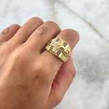 Cross Christ Stars Ring 11.85gr / Size 10 / White Zircons - Black Resin 18K Yellow Gold