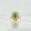 Ring Solitaire Halo In Double Frame 3.8gr / T5 3/4 / White Zircons And 18K Yellow Gold Green