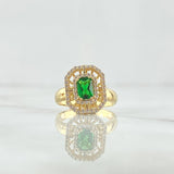 Ring Solitaire Halo In Double Frame 3.8gr / T5 3/4 / White Zircons And 18K Yellow Gold Green