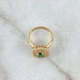 Ring Solitaire Halo In Double Frame 3.8gr / T5 3/4 / White Zircons And 18K Yellow Gold Green