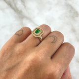 Ring Solitaire Halo In Double Frame 3.8gr / T5 3/4 / White Zircons And 18K Yellow Gold Green