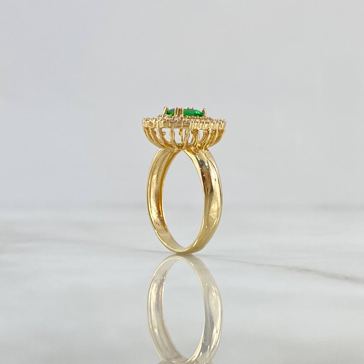 Ring Solitaire Halo In Double Frame 3.8gr / T5 3/4 / White Zircons And 18K Yellow Gold Green