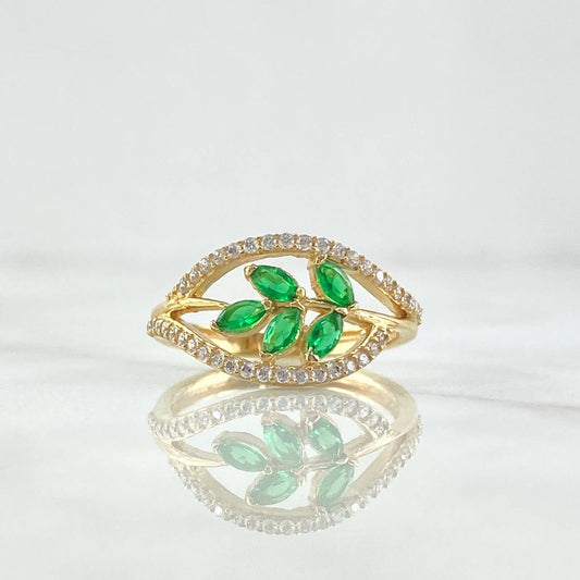 Branch Ring In Waves 2.6gr / T6 1/4 / White and Green Zircons 18K Yellow Gold