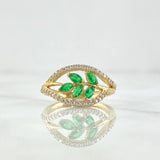 Branch Ring In Waves 2.6gr / T6 1/4 / White and Green Zircons 18K Yellow Gold