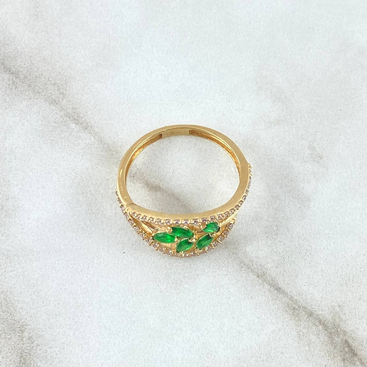 Branch Ring In Waves 2.6gr / T6 1/4 / White and Green Zircons 18K Yellow Gold