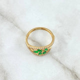Branch Ring In Waves 2.6gr / T6 1/4 / White and Green Zircons 18K Yellow Gold