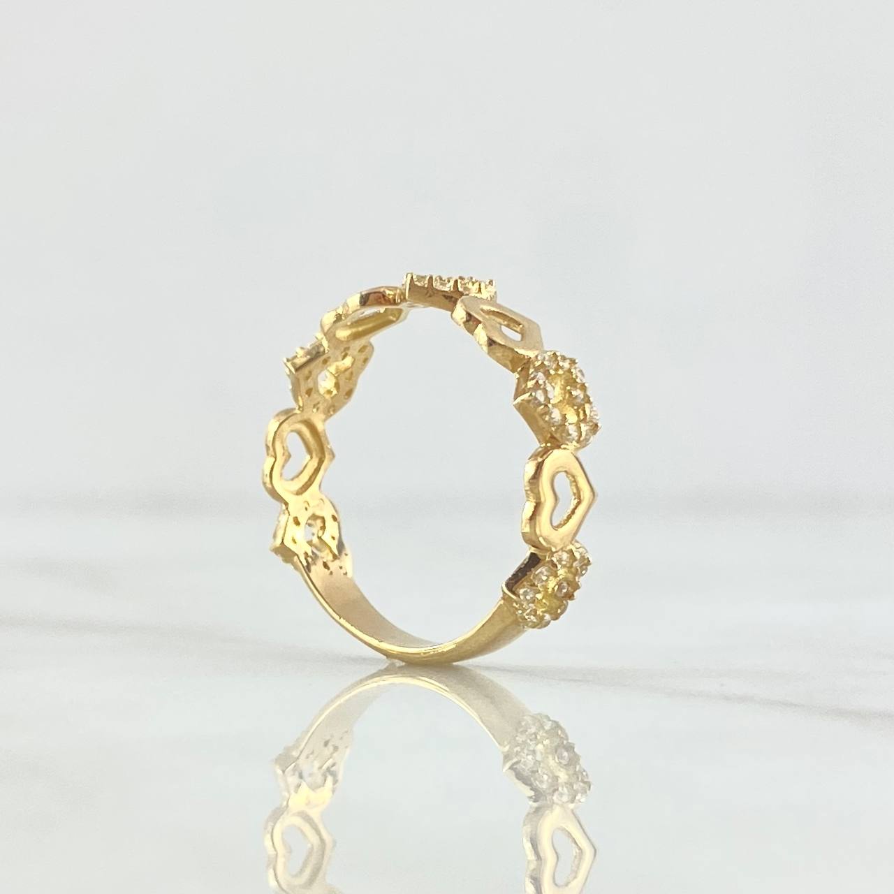 Interlaced Hearts Ring 2.7gr / Size 7 3/4 / White Zircons 18K Yellow Gold