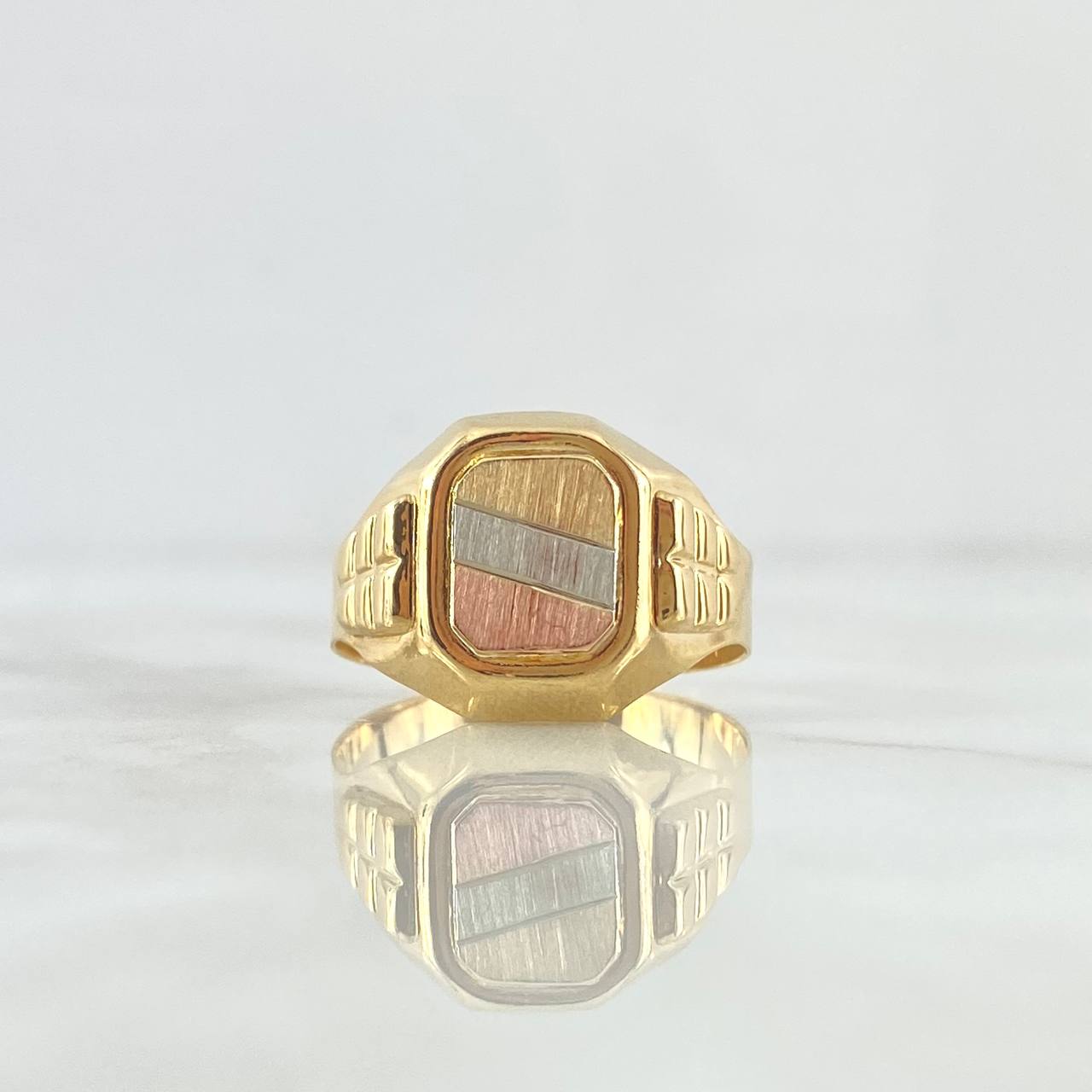 Rectangular Signet Ring With Frame 4.65gr / Size 7 3/4 / Textured Three 18K Golds