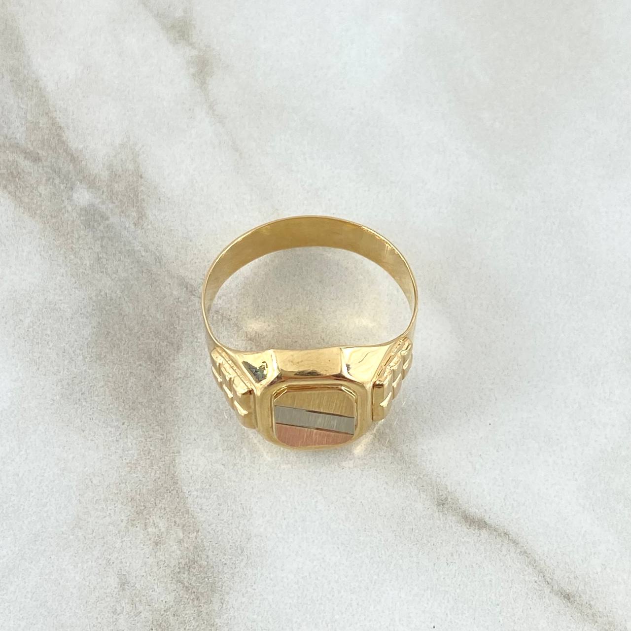 Rectangular Signet Ring With Frame 4.7gr / T10 / Textured Three 18K Golds ©