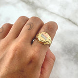 Rectangular Signet Ring With Frame 4.7gr / Size 9 1/4 / Textured Three 18K Golds