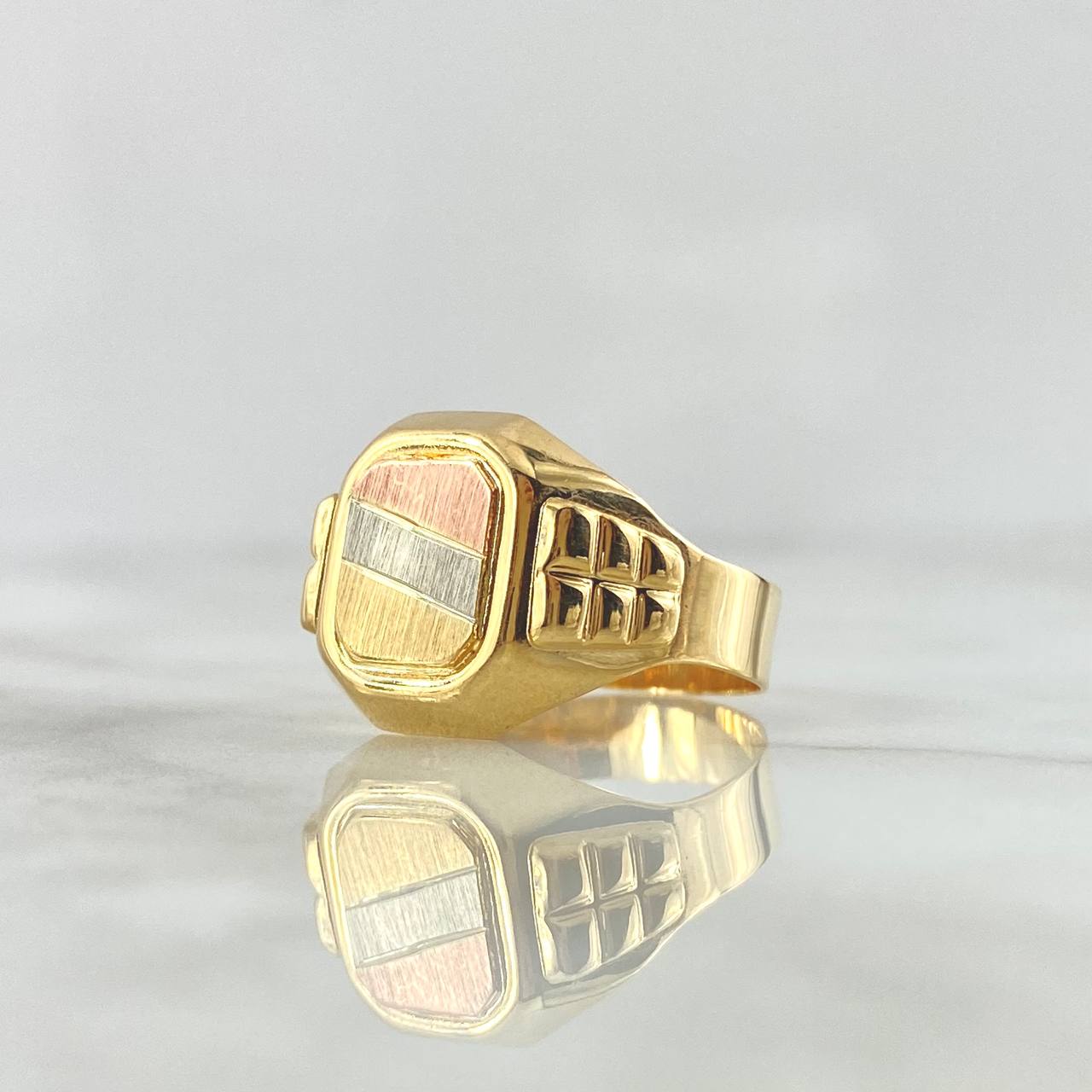 Rectangular Signet Ring With Frame 4.65gr / Size 7 3/4 / Textured Three 18K Golds