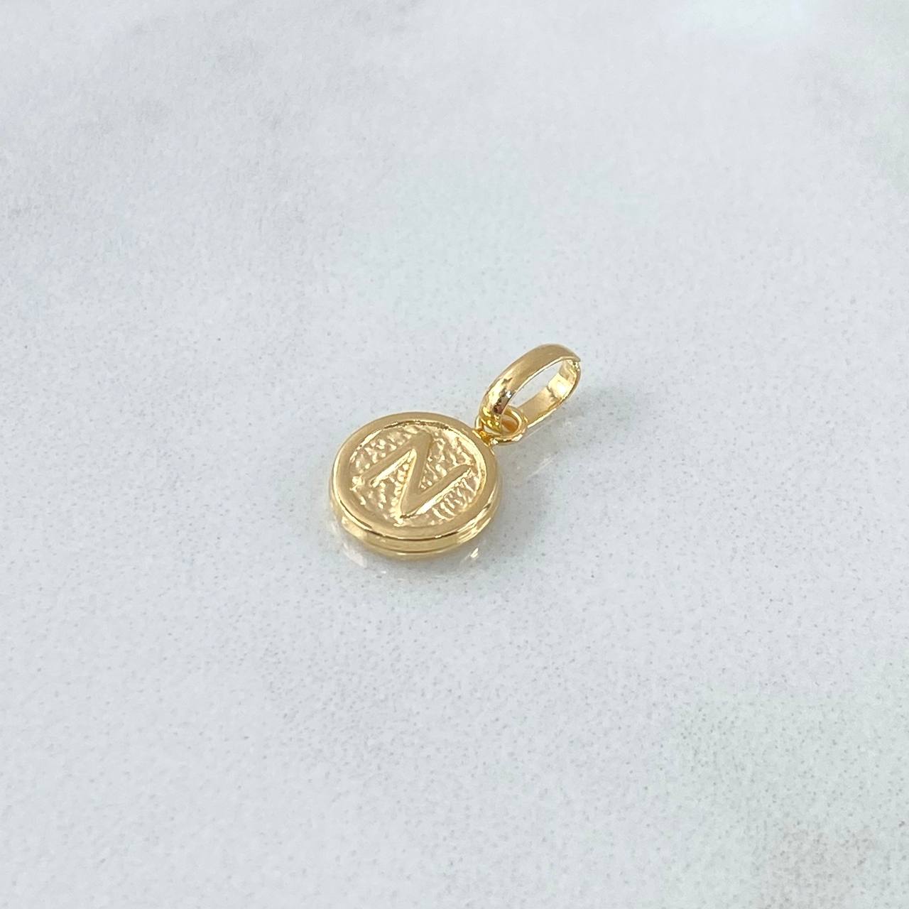 Pendant Letter N 0.4gr / 1.5cm / Textured Circle Yellow Gold