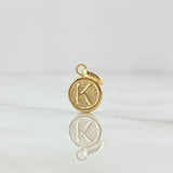 Dije Letra K 0.4gr / 1.5cm / Circulo Texturizado Rustico Oro Amarillo 18K