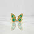 Split Butterfly Ring 3.45gr / Size 7 / Emeralds 48pts - White Diamonds 08pts 18K Yellow Gold (Jewel) *