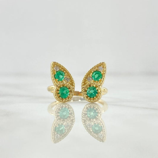 Split Butterfly Ring 3.45gr / Size 7 / Emeralds 48pts - White Diamonds 08pts 18K Yellow Gold (Jewel) *