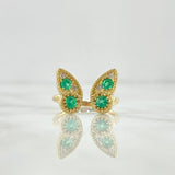 Split Butterfly Ring 3.45gr / Size 7 / Emeralds 48pts - White Diamonds 08pts 18K Yellow Gold (Jewel) *