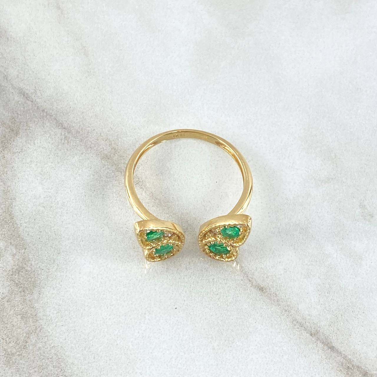 Split Butterfly Ring 3.45gr / Size 7 / Emeralds 48pts - White Diamonds 08pts 18K Yellow Gold (Jewel) *