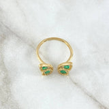 Split Butterfly Ring 3.45gr / Size 7 / Emeralds 48pts - White Diamonds 08pts 18K Yellow Gold (Jewel) *