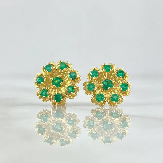 Stud Earrings Flor Siete Pétalos 4.15gr / 1.3cm / Esmeraldas 77pts Oro Amarillo 18K (Jewel) *