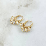 Candongas Rombos Penta Colgantes 4.65gr / 2.2cm / Circones Blancos Broche Mariposa Oro Amarillo 18K
