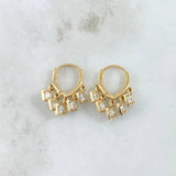 Candongas Rombos Penta Colgantes 4.65gr / 2.2cm / Circones Blancos Broche Mariposa Oro Amarillo 18K