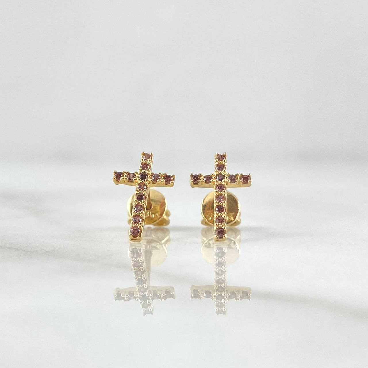 Topos Cruz Basteada 1.25gr / 1cm / Circones Lilas Broche Mariposa Oro Amarillo 18K