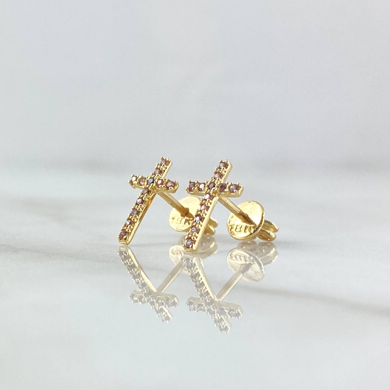 Topos Cruz Basteada 1.25gr / 1cm / Circones Lilas Broche Mariposa Oro Amarillo 18K