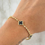Bracelet Trebol 9.3gr / 19.5cm / 3mm Black Onyx Yellow Gold 18K ©