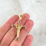 Dije Cruz Cristo 4.45gr / 5cm / Circones Azules Oro Amarillo 18K ©
