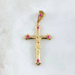 Dije Cruz Cristo 4.2gr / 5cm / Circones Fucsias Oro Amarillo 18K ©