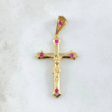 Dije Cruz Cristo 4.2gr / 5cm / Circones Fucsias Oro Amarillo 18K ©