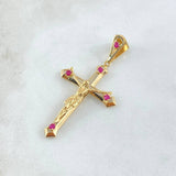 Dije Cruz Cristo 4.2gr / 5cm / Circones Fucsias Oro Amarillo 18K ©