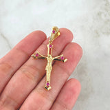 Dije Cruz Cristo 4.2gr / 5cm / Circones Fucsias Oro Amarillo 18K ©