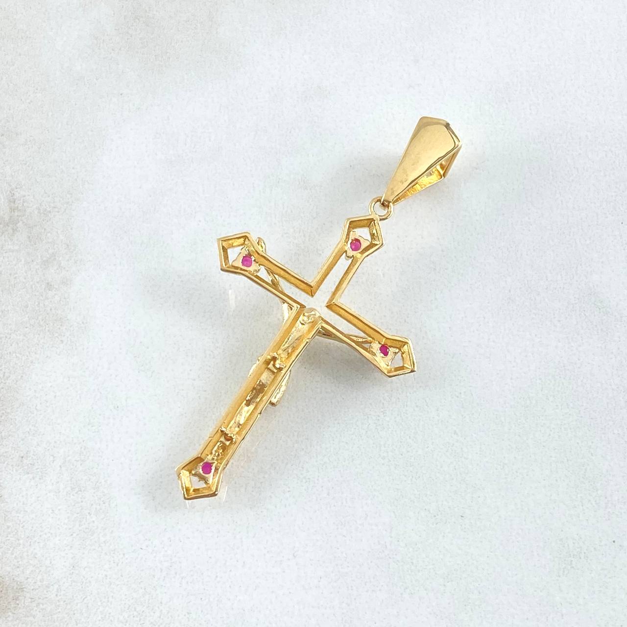 Dije Cruz Cristo 4.2gr / 5cm / Circones Fucsias Oro Amarillo 18K ©