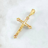 Dije Cruz Cristo 4.2gr / 5cm / Circones Fucsias Oro Amarillo 18K ©