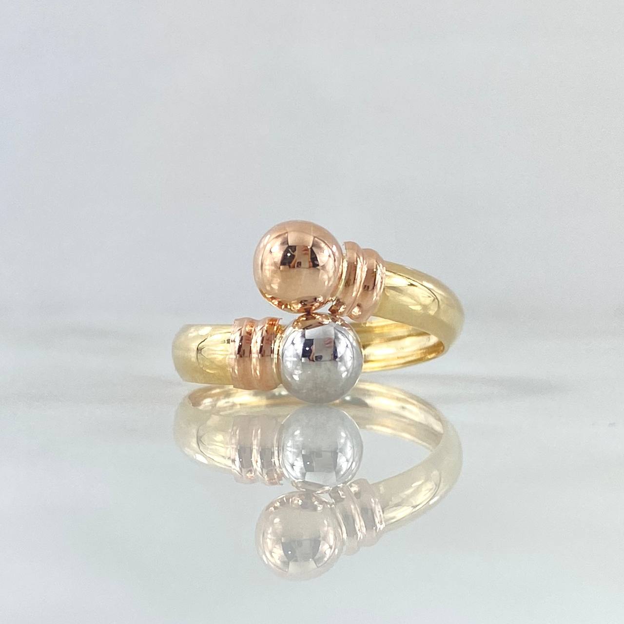 Ring You and Me 1.5gr / T6 3/4 / 6mm Beads Polished Three Golds 18K ©